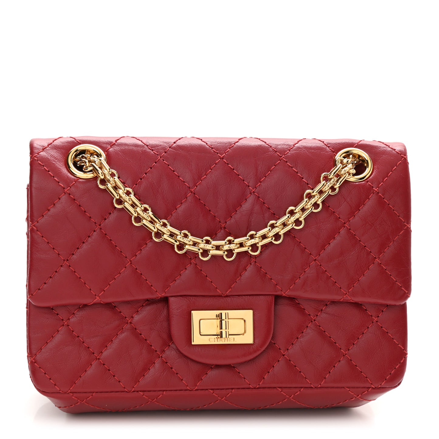 Aged Calfskin Quilted 2.55 Reissue Mini Flap Red