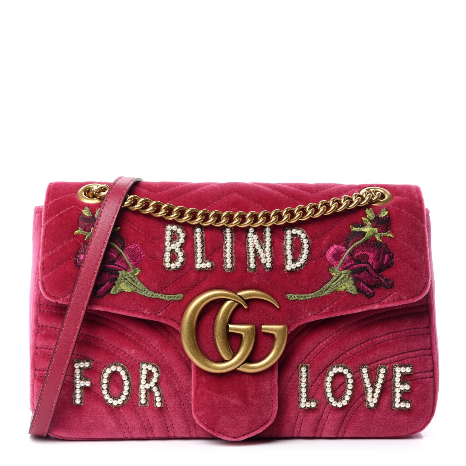 Gucci Velvet Matelasse Blind for Love Embroidered Medium GG Marmont Shoulder Bag Light Raspberry Rose Multicolor 1 of 9