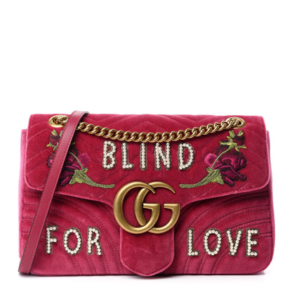 Gucci Velvet Matelasse Blind for Love Embroidered Medium GG Marmont Shoulder Bag Light Raspberry Rose Multicolor 1 of 9