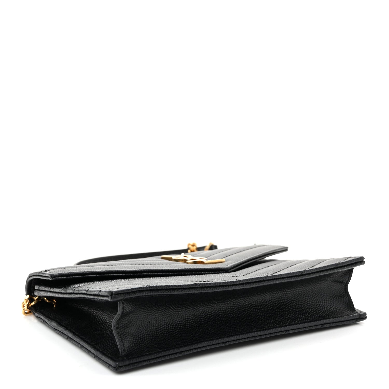 Saint Laurent Grain De Poudre Matelasse Chevron Monogram Envelope Chain Wallet Black 4 of 11