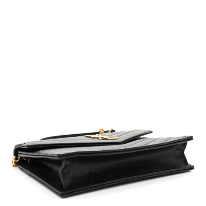 Saint Laurent Grain De Poudre Matelasse Chevron Monogram Envelope Chain Wallet Black 4 of 11