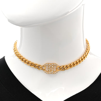 Chanel Crystal Chain Link CC Choker Necklace Gold 2 of 7