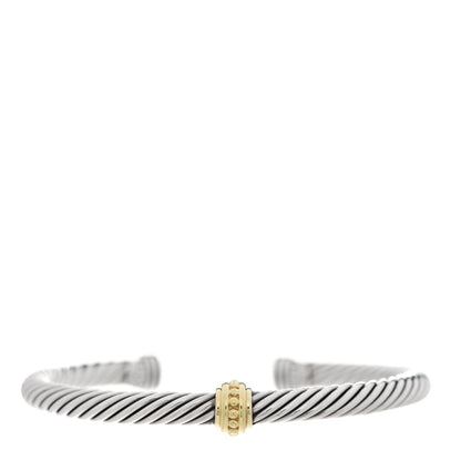 David Yurman Sterling Silver 14K Yellow Gold 5mm Cable Classics Single Station Bracelet 1 of 4