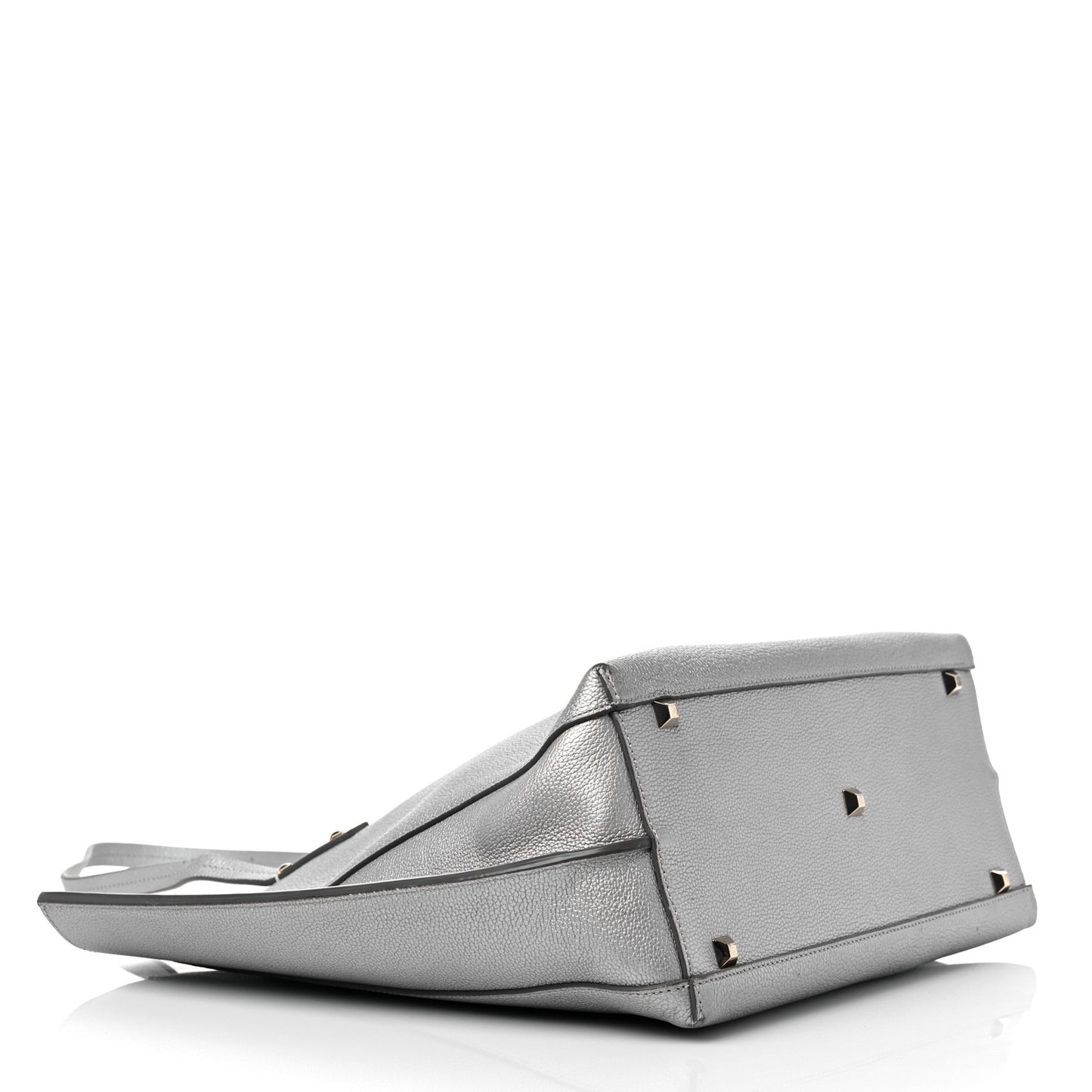 Metallic Grained Calfskin Medium Top Zip Tote Spike Silver