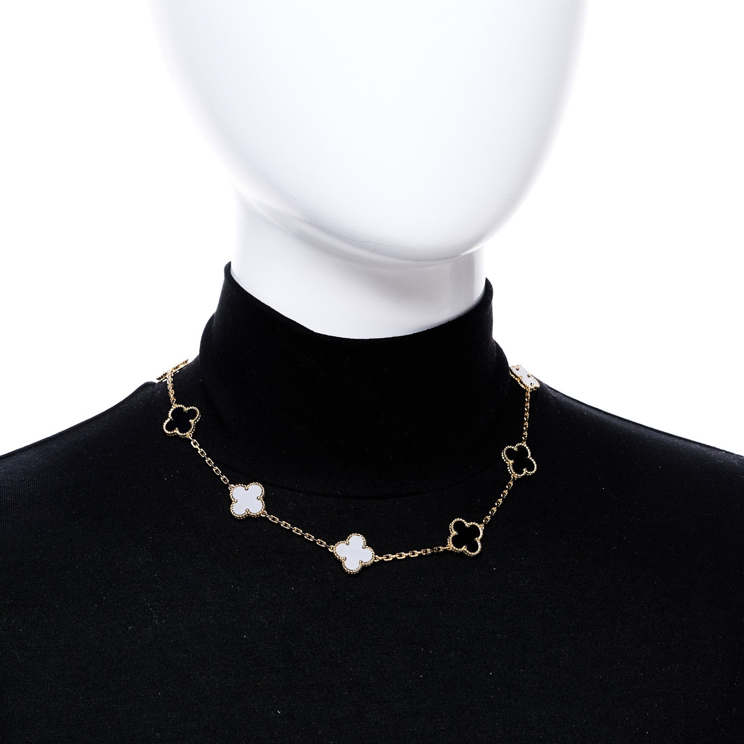 Van Cleef & Arpels 18K Yellow Gold Black Onyx 10 Motifs Vintage Alhambra Necklace 2 of 6