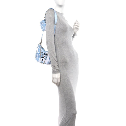Prada Nylon Drill Logo Embroidered Re-Edition 2005 Shoulder Bag Celeste White 2 of 9