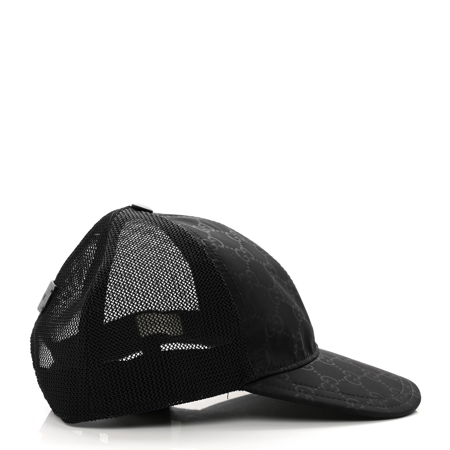 Nylon Light Mesh Dollar Calfskin GG Monogram Baseball Hat M Black