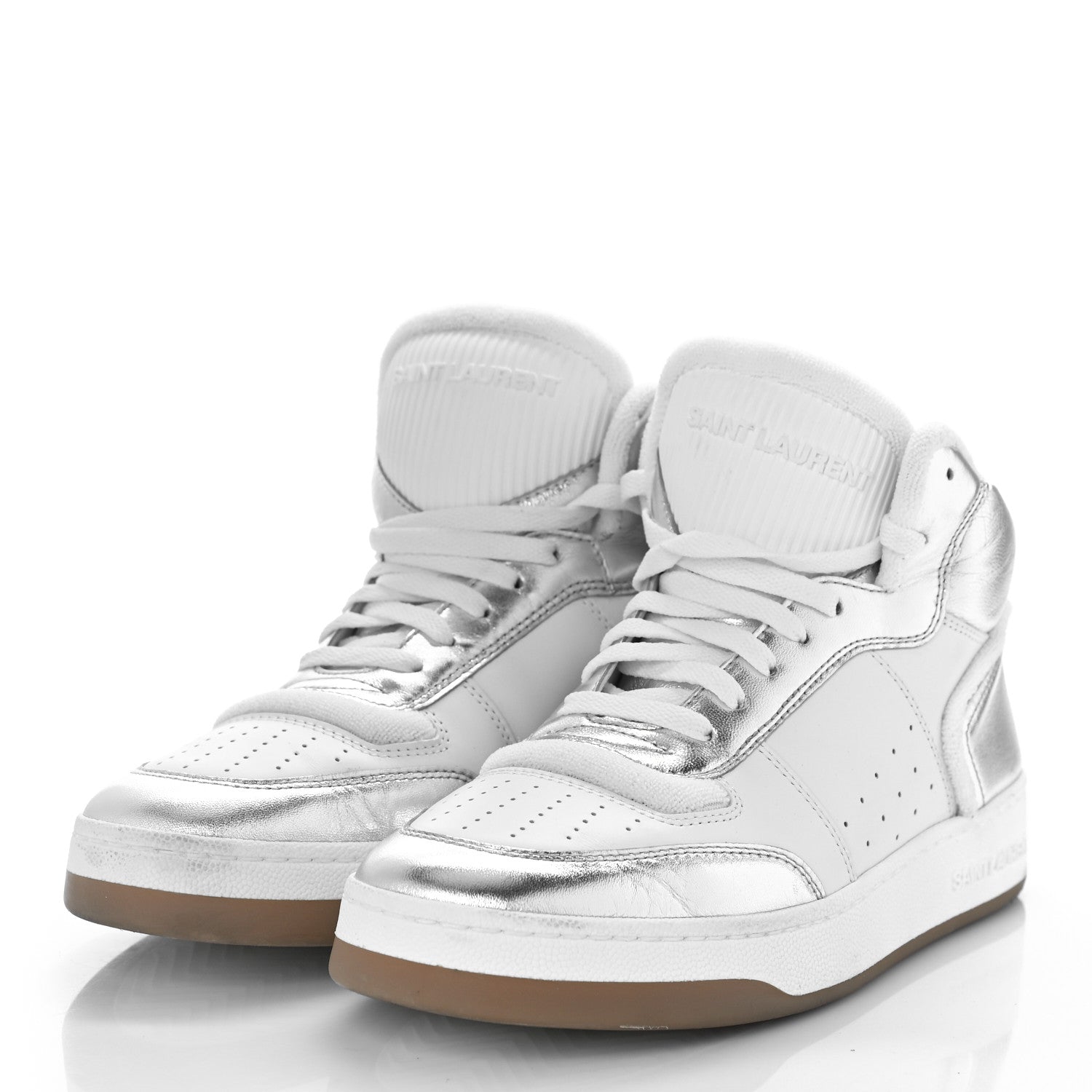 Saint Laurent Calfskin Womens SL/80 Mid Top Sneakers 39 Argento Optic White 4 of 13