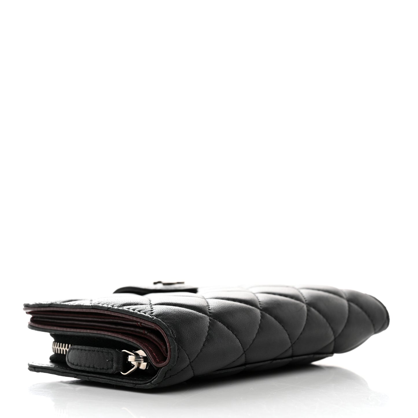 Lambskin Quilted Zipped Pocket Wallet Black