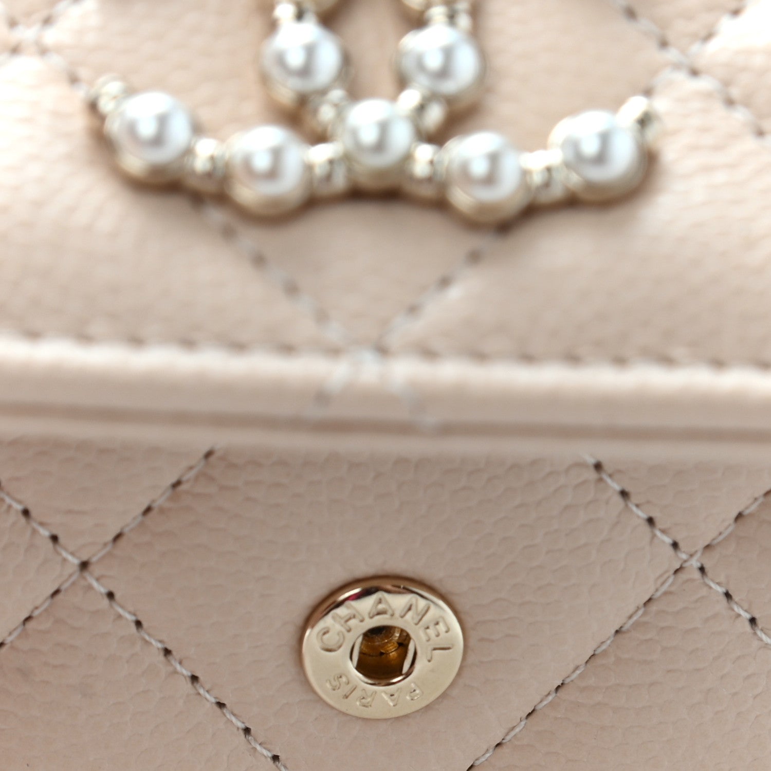 Chanel Caviar Pearl Quilted Coco Candy Wallet Beige 9 of 10
