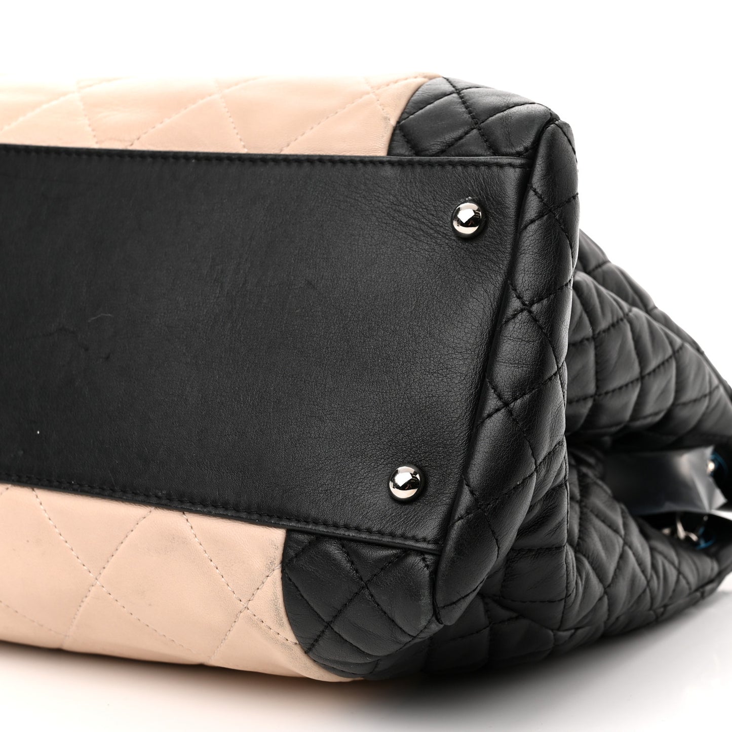 Lambskin Quilted CC Shopping Tote Black Rose Clair