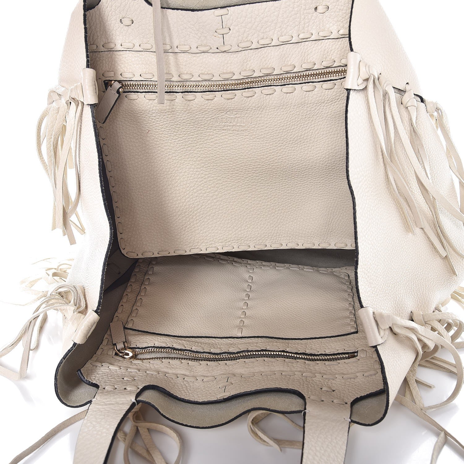 Valentino Garavani Grained Calfskin C-Rockee Fringe Tote Ivory 5 of 7
