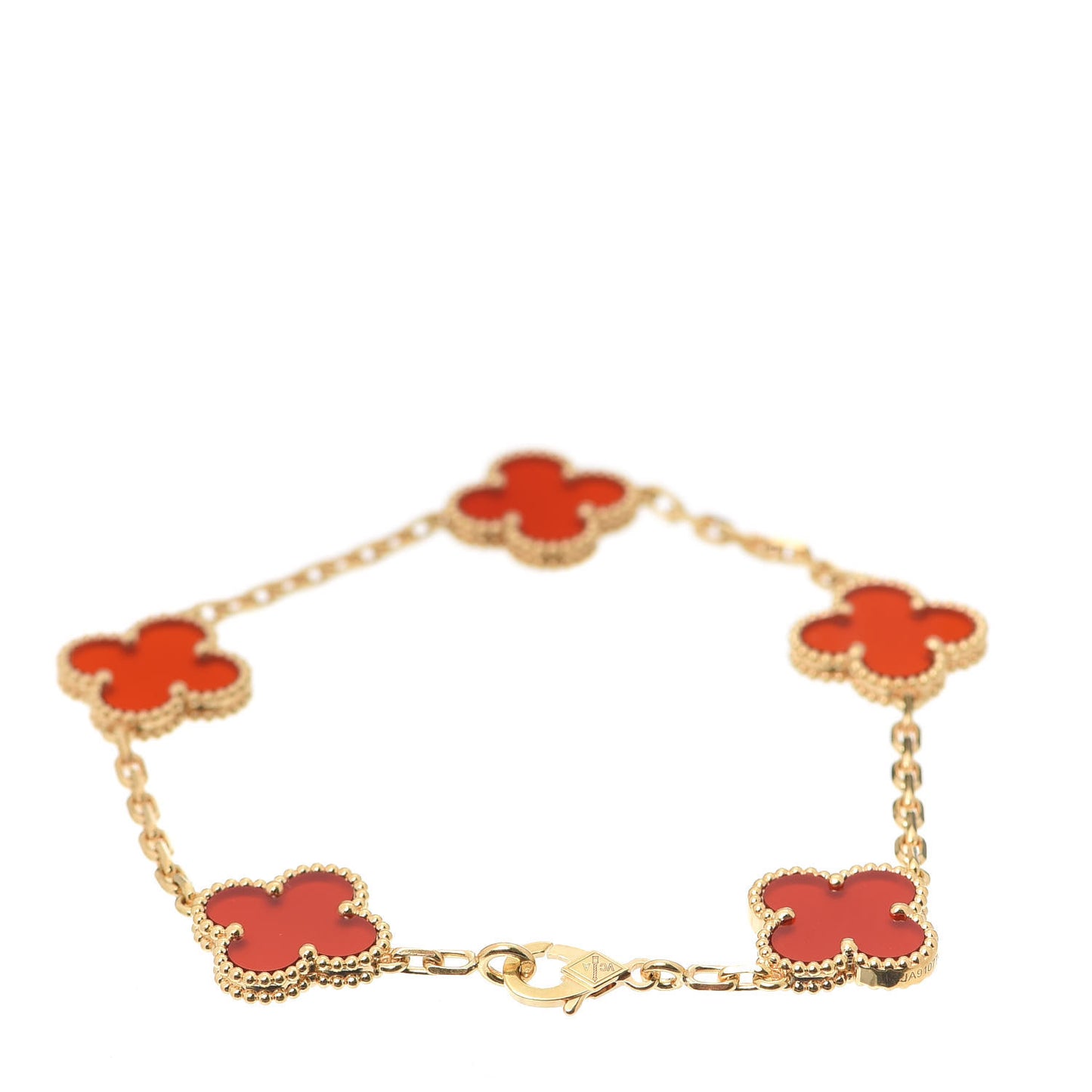 18K Yellow Gold Carnelian 5 Motifs Vintage Alhambra Bracelet
