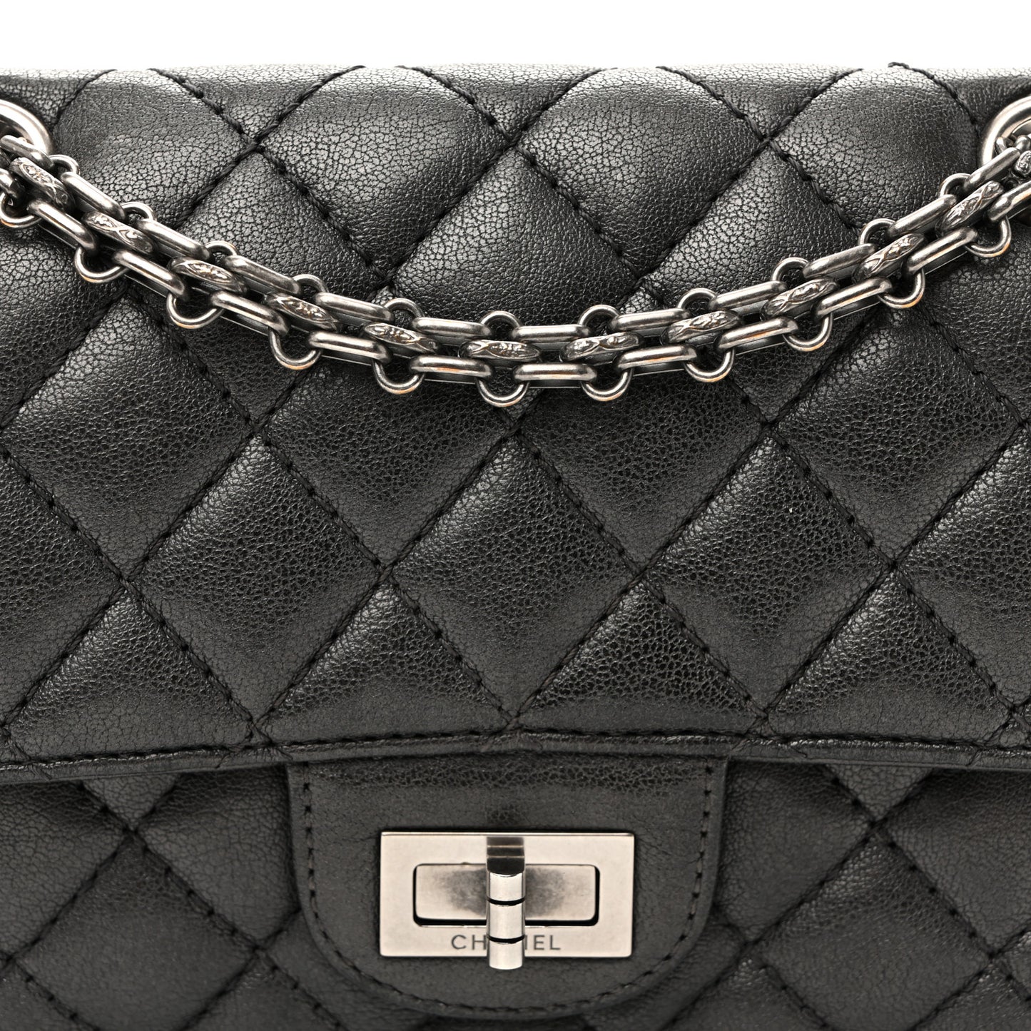 Goatskin Quilted 2.55 Reissue Mini Flap  Dark Silver