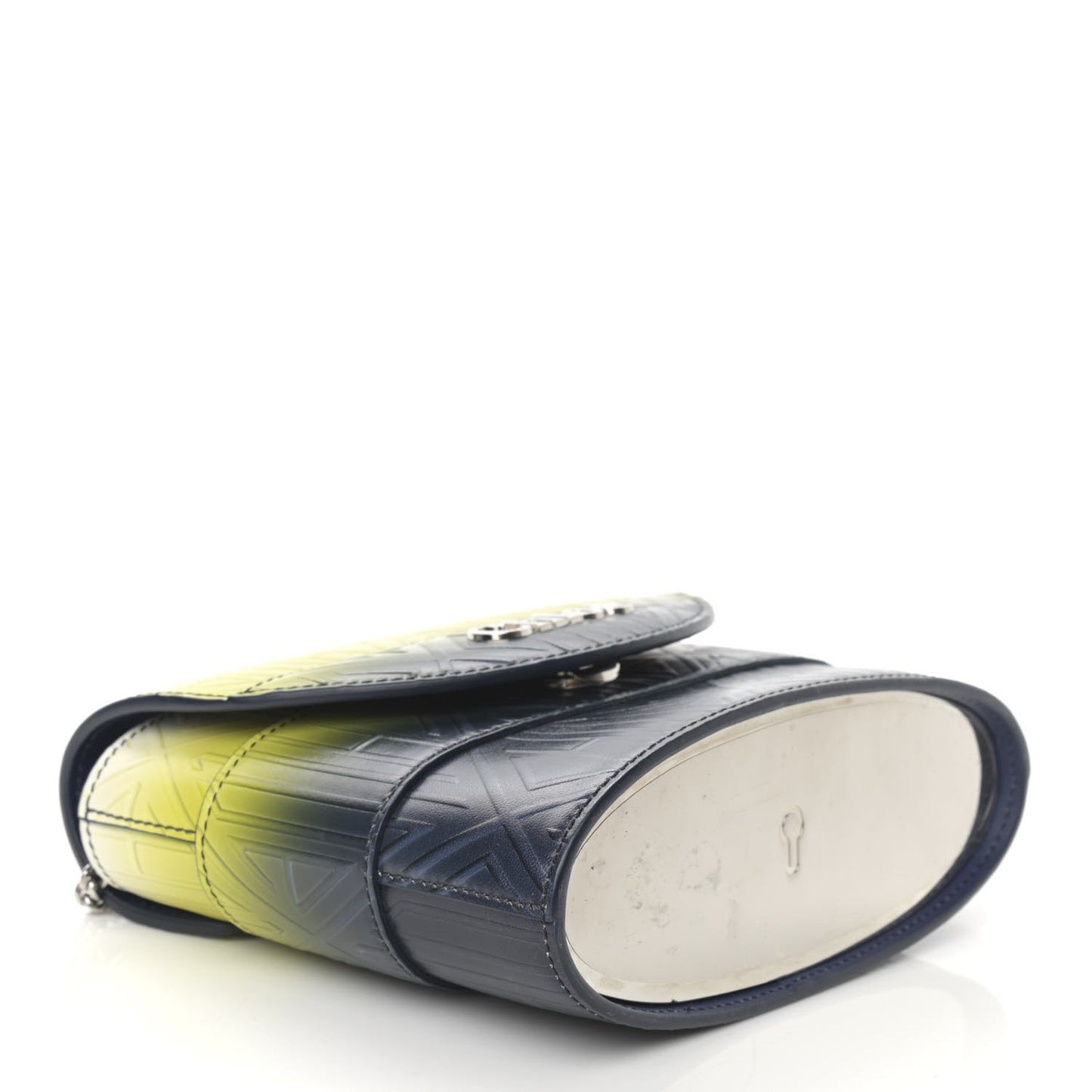 Calfskin Embossed Small Aby Lock Yellow Navy Blue