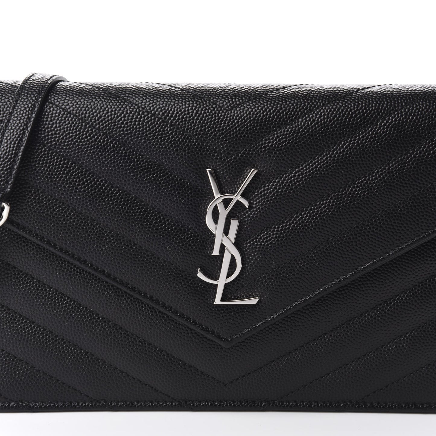 Grain De Poudre Matelasse Chevron Monogram Envelope Chain Wallet Black