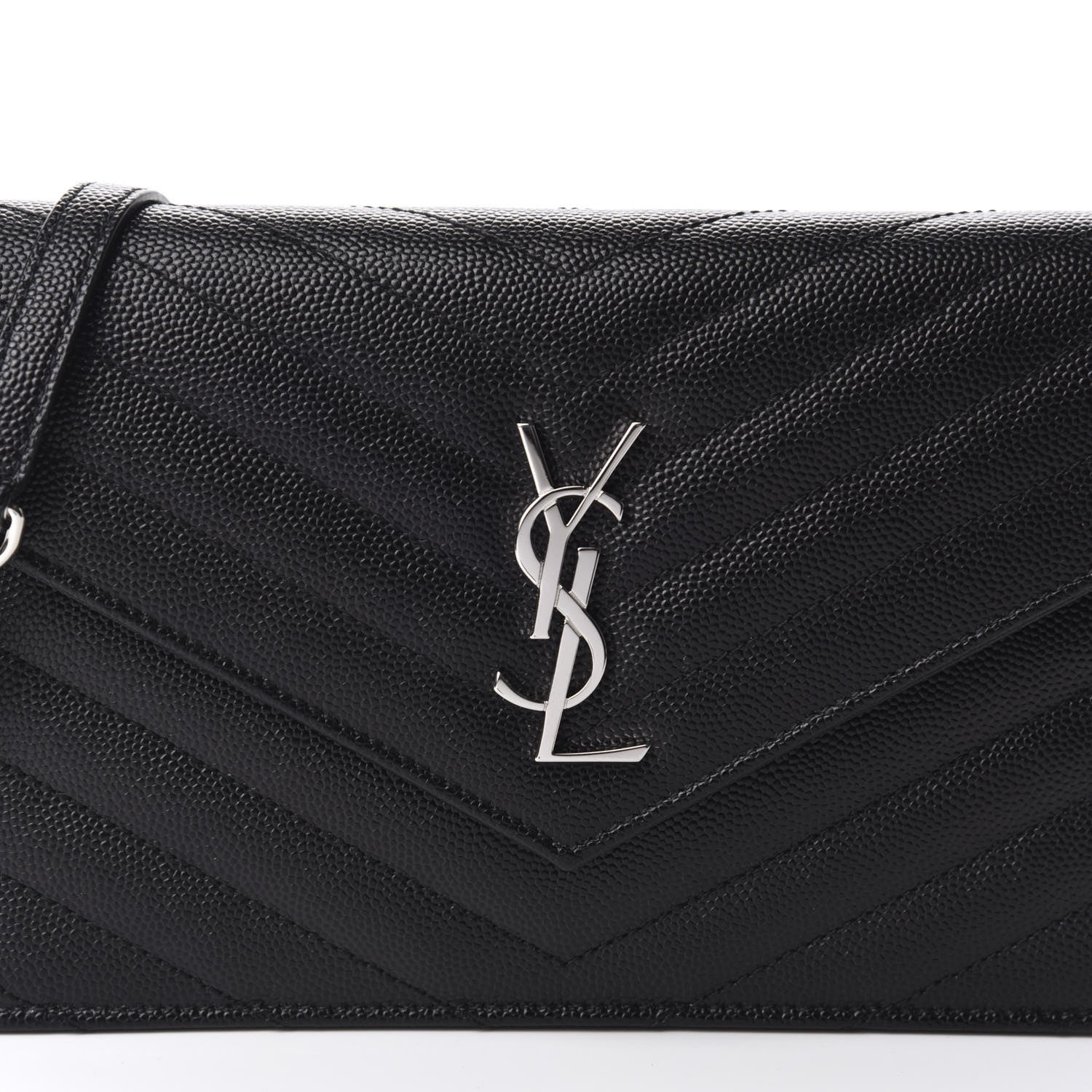 Saint Laurent Grain De Poudre Matelasse Chevron Monogram Envelope Chain Wallet Black 10 of 11