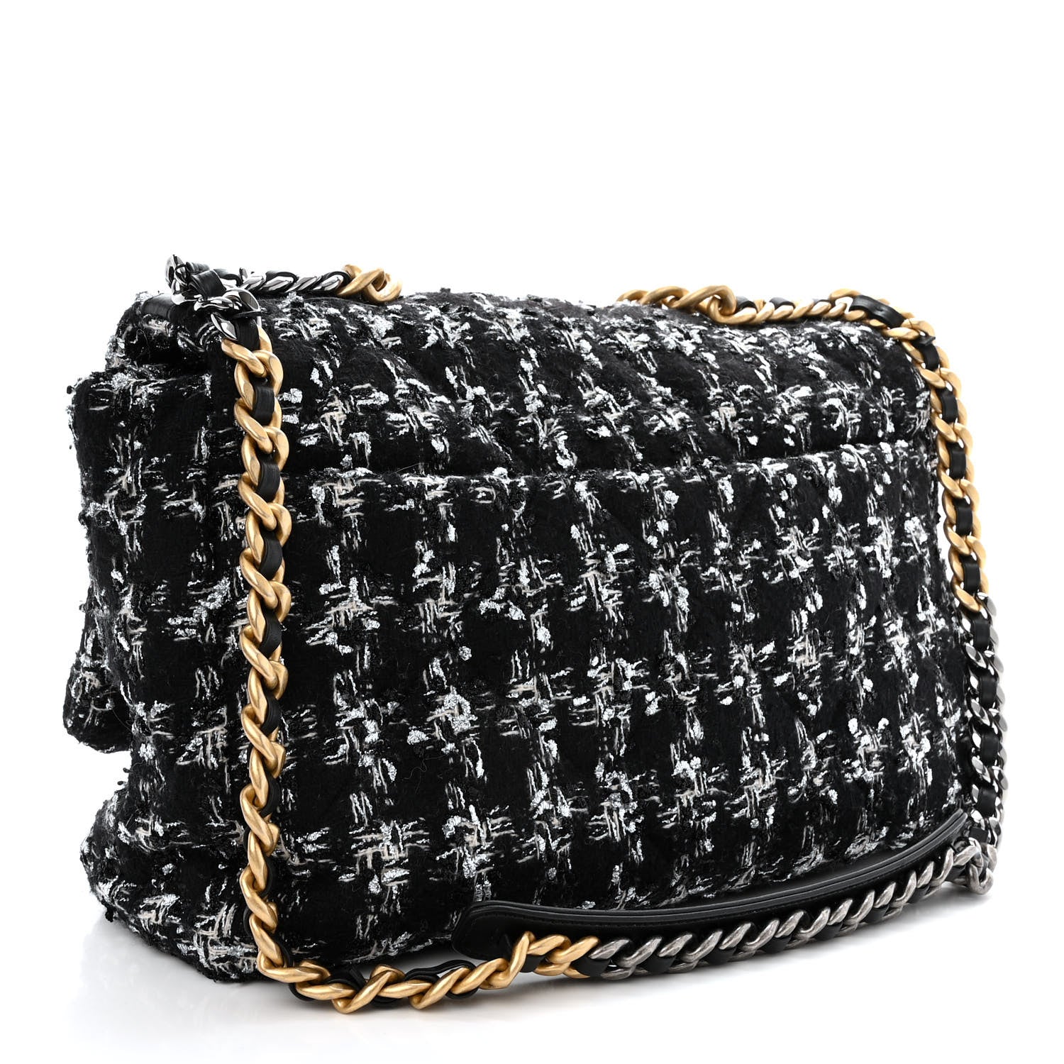Chanel Tweed Quilted Maxi Chanel 19 Flap Black Silver Ecru 3 of 10
