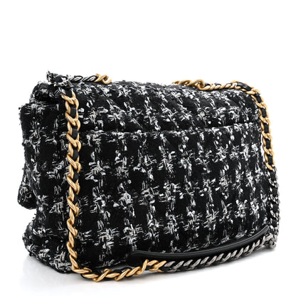 Chanel Tweed Quilted Maxi Chanel 19 Flap Black Silver Ecru 3 of 10