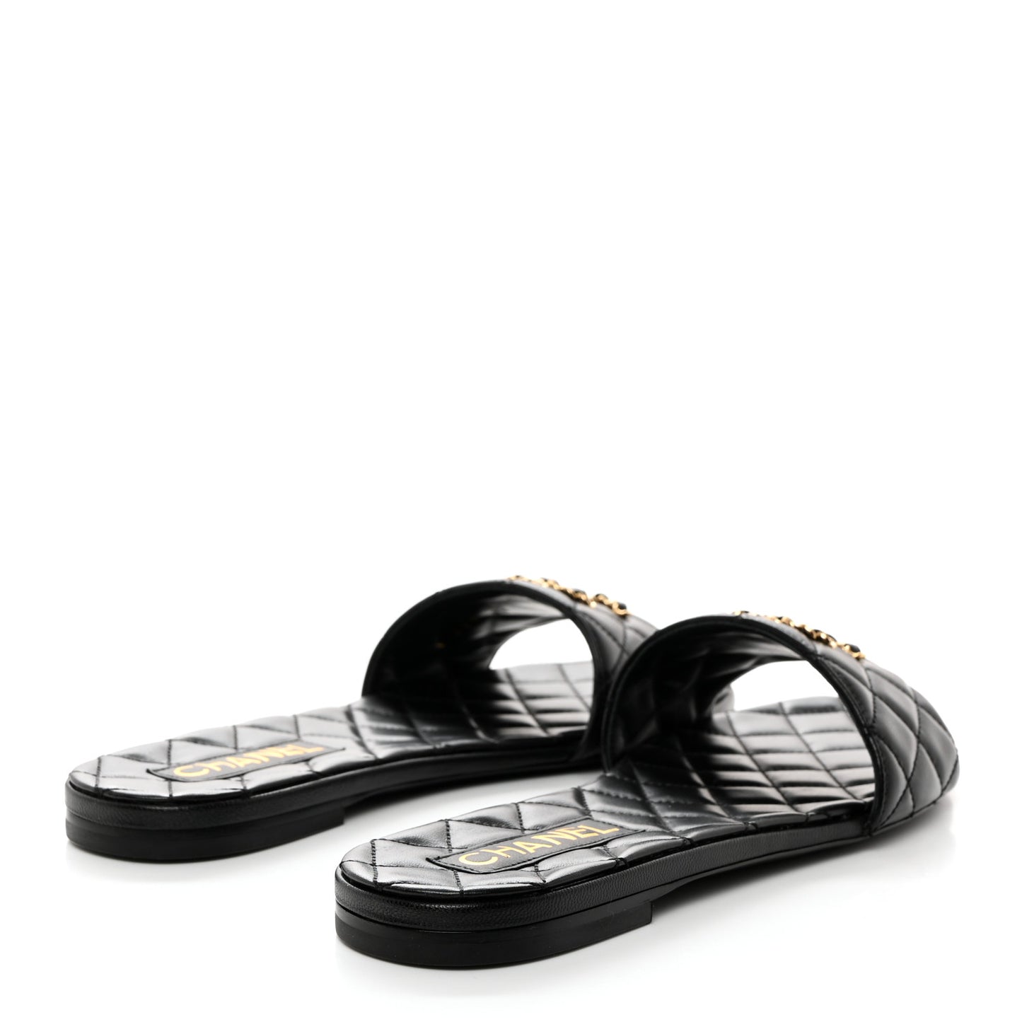 Shiny Goatskin Quilted CC Mules Sandals 40.5 Black