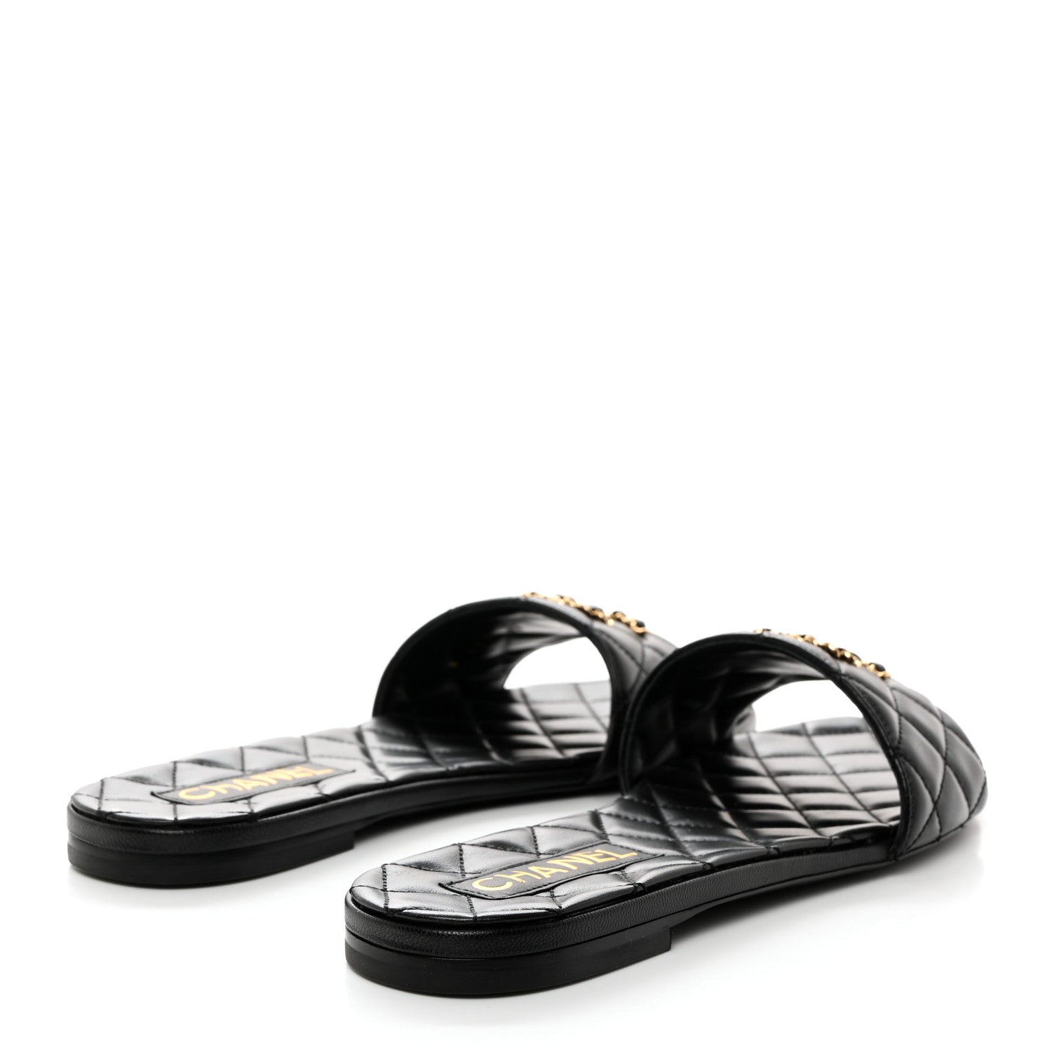 Chanel Shiny Goatskin Quilted CC Mules Sandals 40.5 Black 4 of 8
