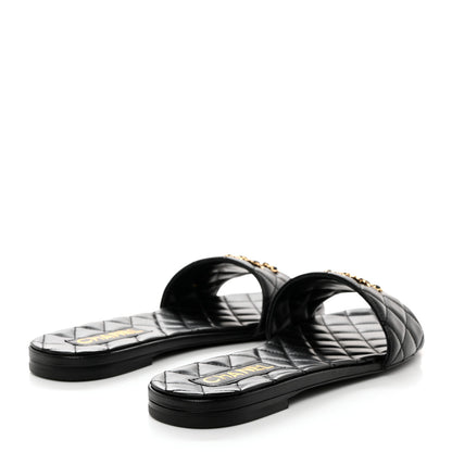 Chanel Shiny Goatskin Quilted CC Mules Sandals 40.5 Black 4 of 8