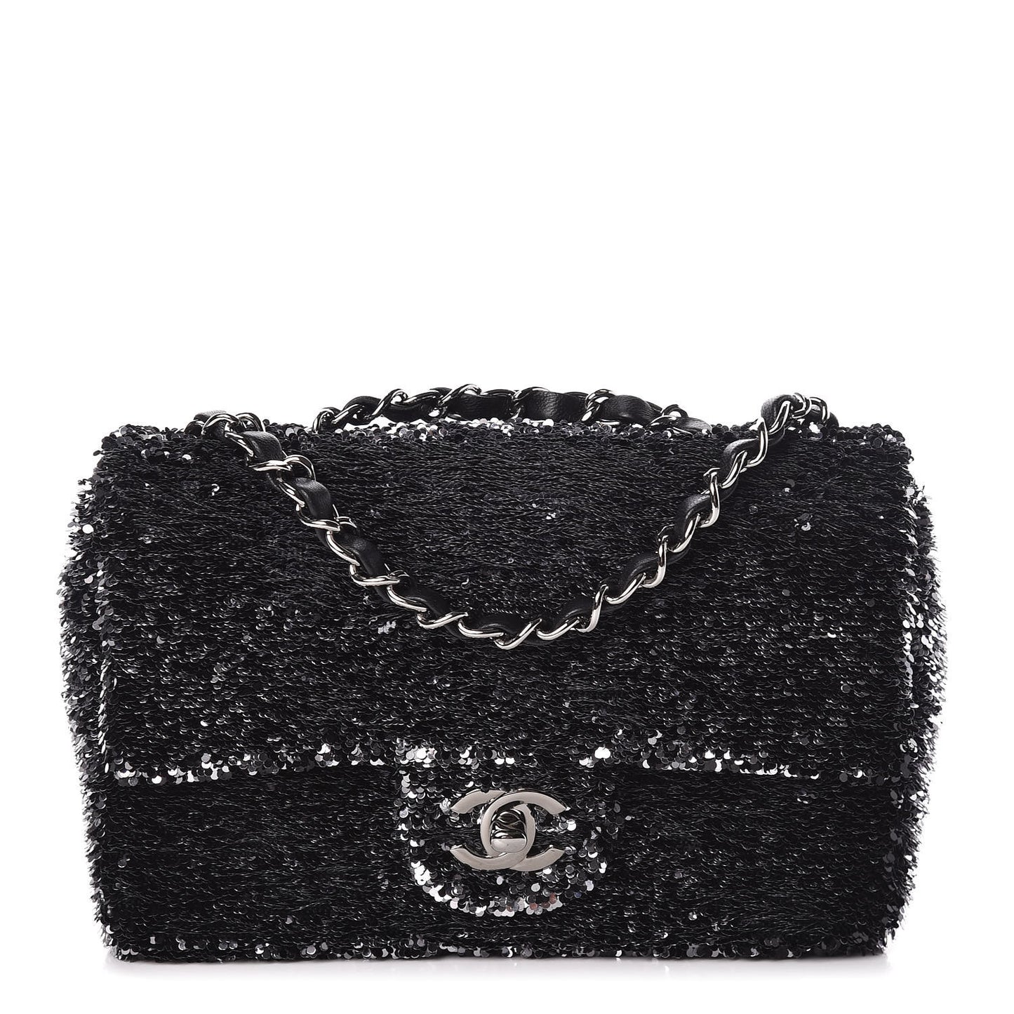 Sequin Single Flap Silver Black Silver