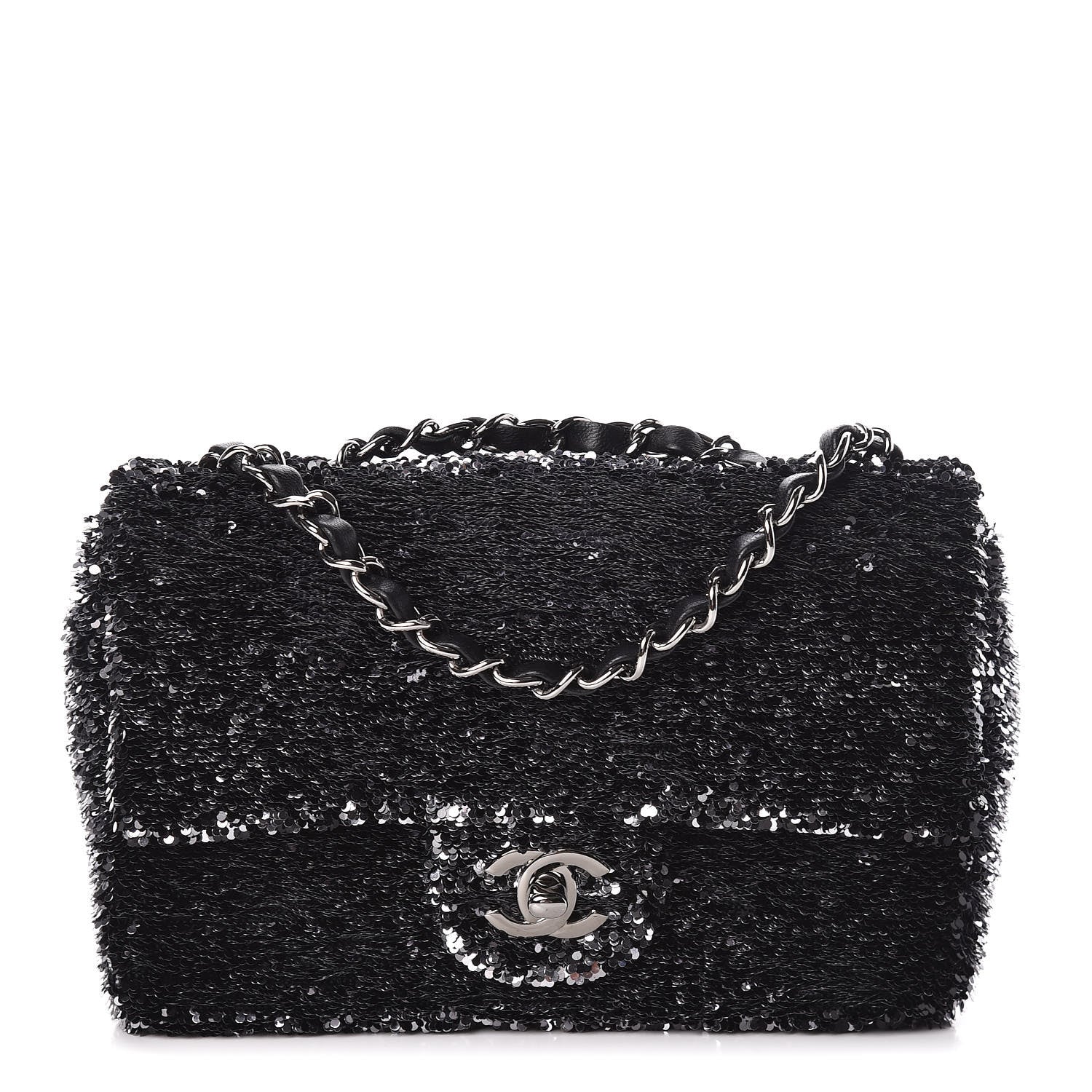 Chanel Sequin Single Flap Silver Black Silver 1 of 11