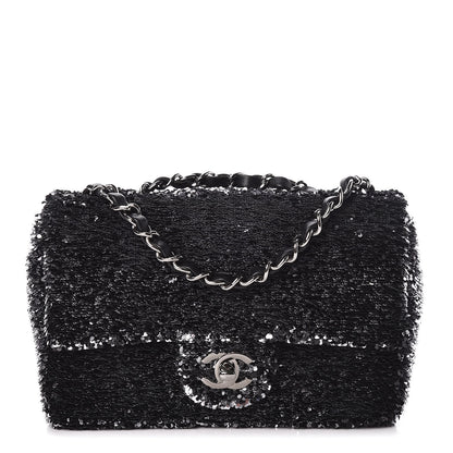 Chanel Sequin Single Flap Silver Black Silver 1 of 11