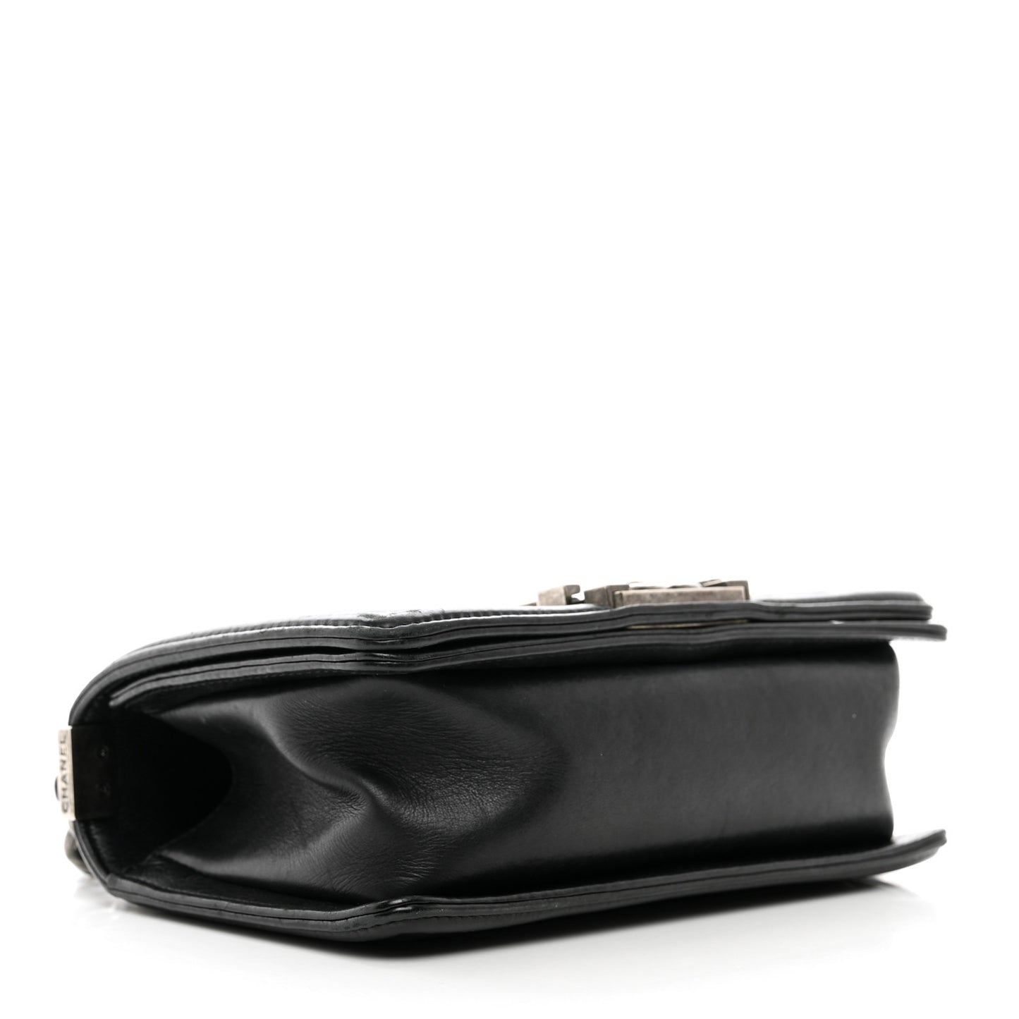 Calfskin Double Stitch Small Boy Flap Black
