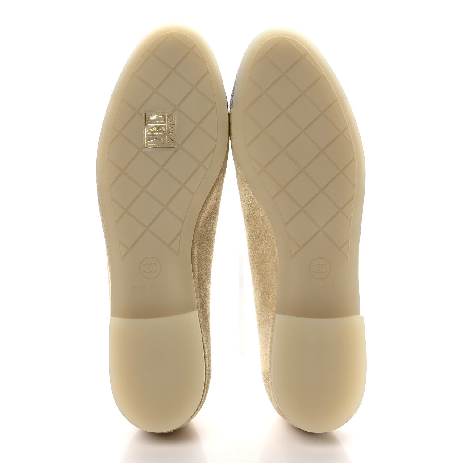 Chanel Suede Cap Toe CC Ballerina Flats 37 Light Yellow Grey 6 of 10
