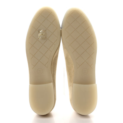 Chanel Suede Cap Toe CC Ballerina Flats 37 Light Yellow Grey 6 of 10
