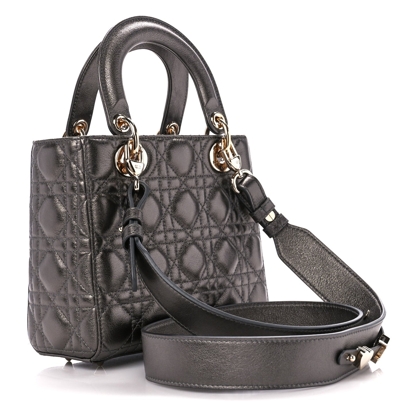 Lambskin Cannage Small My ABCDior Lady Dior Metallic Grey