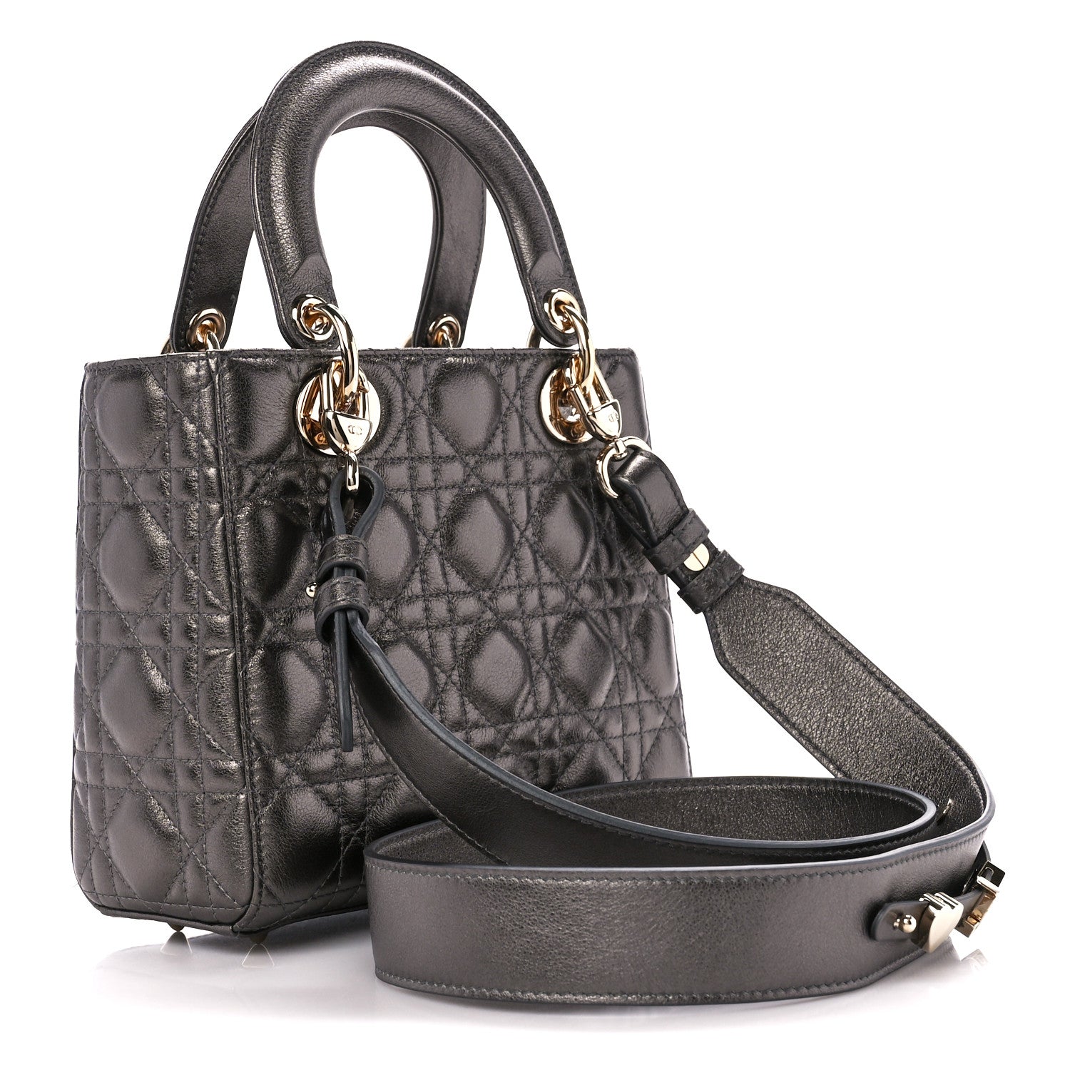 Christian Dior Lambskin Cannage Small My ABCDior Lady Dior Metallic Grey 3 of 12