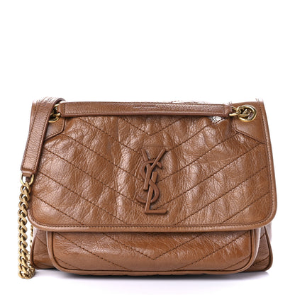 Saint Laurent Crinkled Calfskin Matelasse Monogram Medium Niki Chain Satchel Caramel 1 of 13