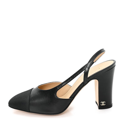 Chanel Lambskin Grosgrain Cap Toe CC Slingback Pumps 39 Black 1 of 10