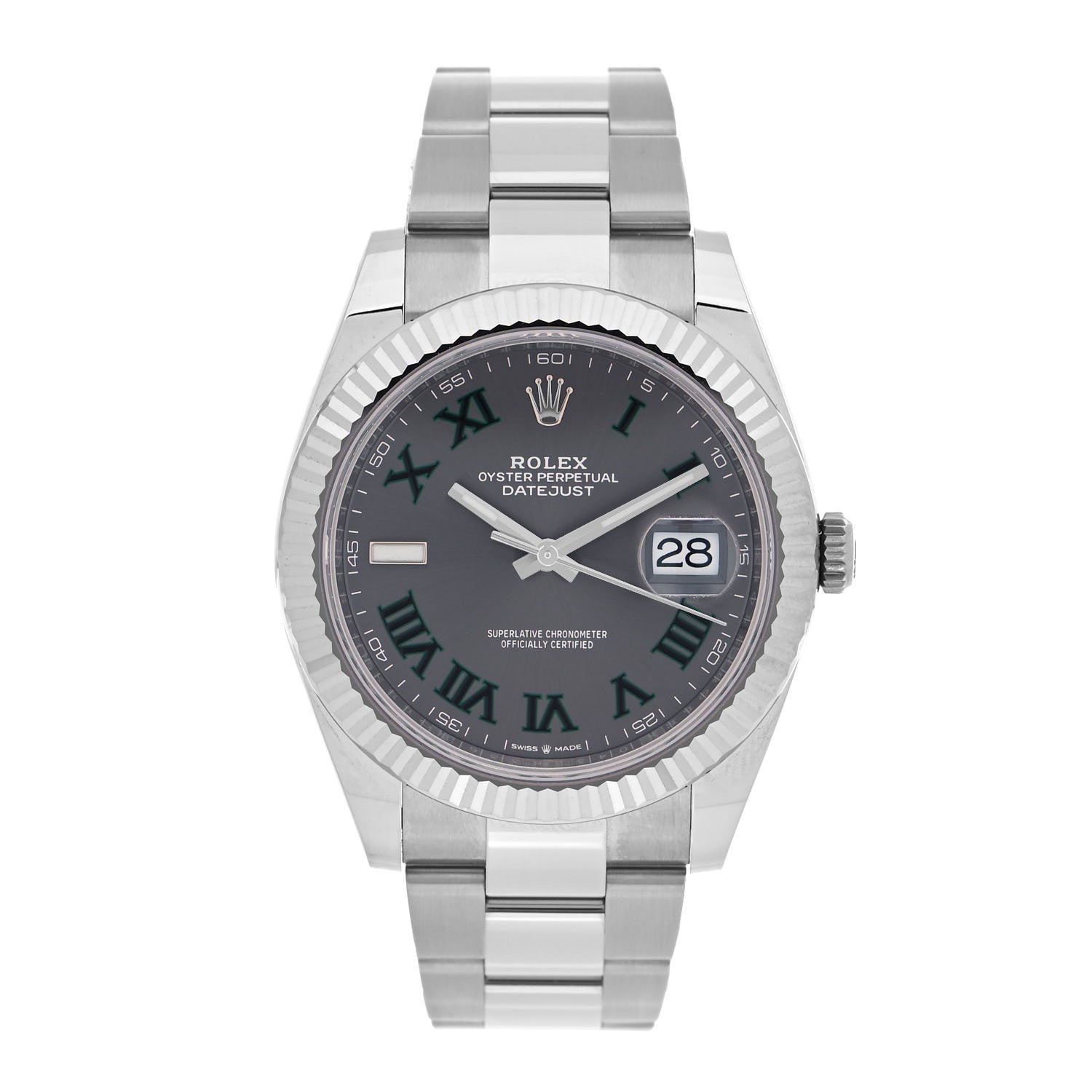 Rolex Stainless Steel 18K White Gold 41mm Oyster Perpetual Wimbledon Datejust Watch Slate 126334 1 of 5