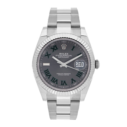 Rolex Stainless Steel 18K White Gold 41mm Oyster Perpetual Wimbledon Datejust Watch Slate 126334 1 of 5