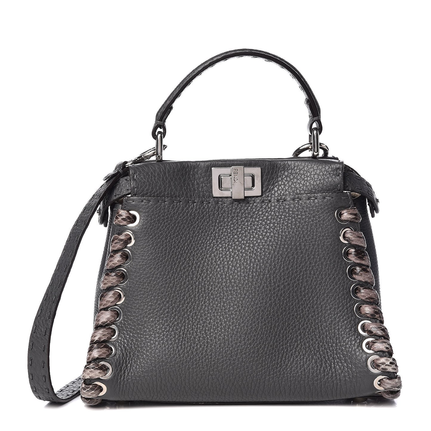 Cuoio Romano Elaphe Selleria Lace Up Bi-Color Mini Peekaboo Iconic Satchel Asfalto Latte Fumo