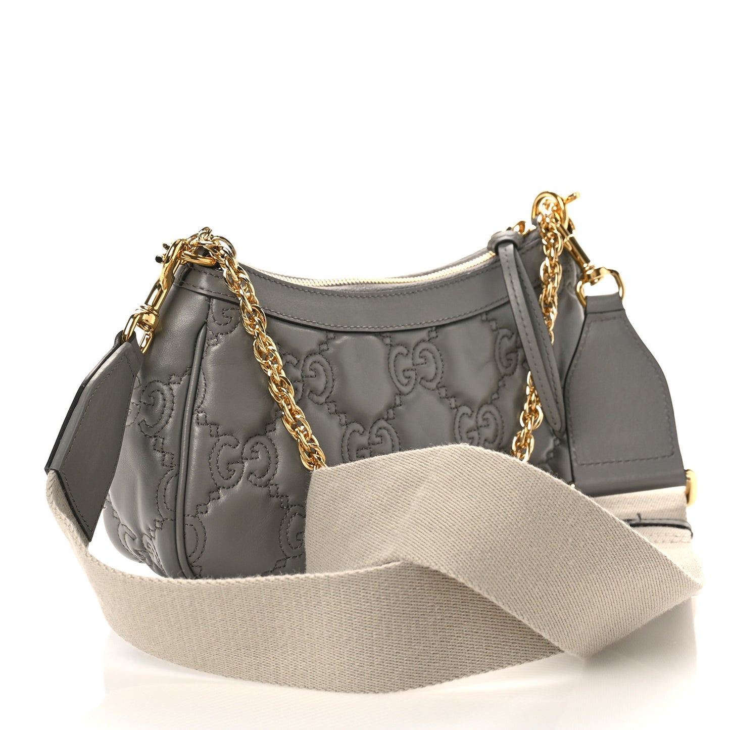 Calfskin GG Matelasse Chain Handbag Dusty Grey Natural