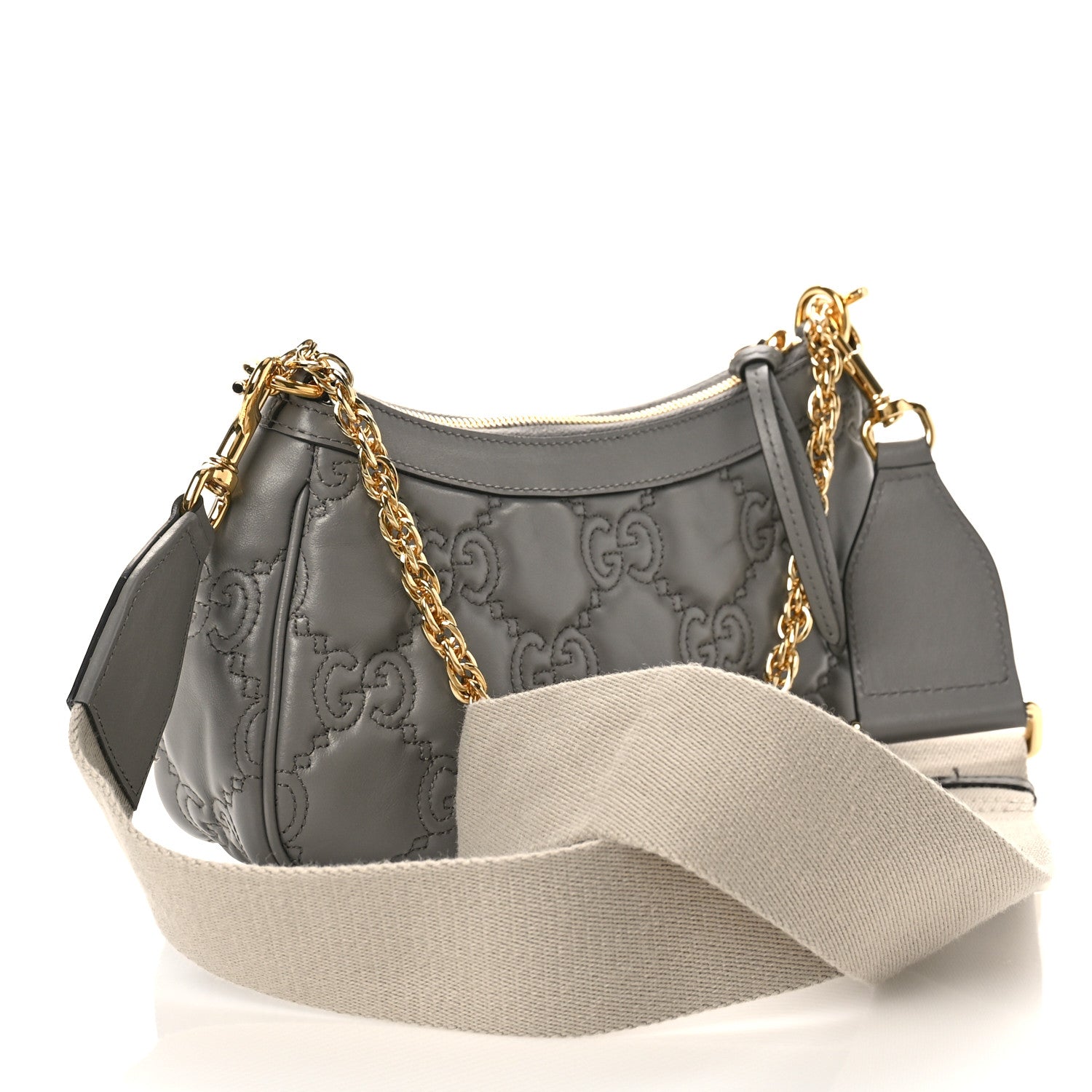 Gucci Calfskin GG Matelasse Chain Handbag Dusty Grey Natural 3 of 8