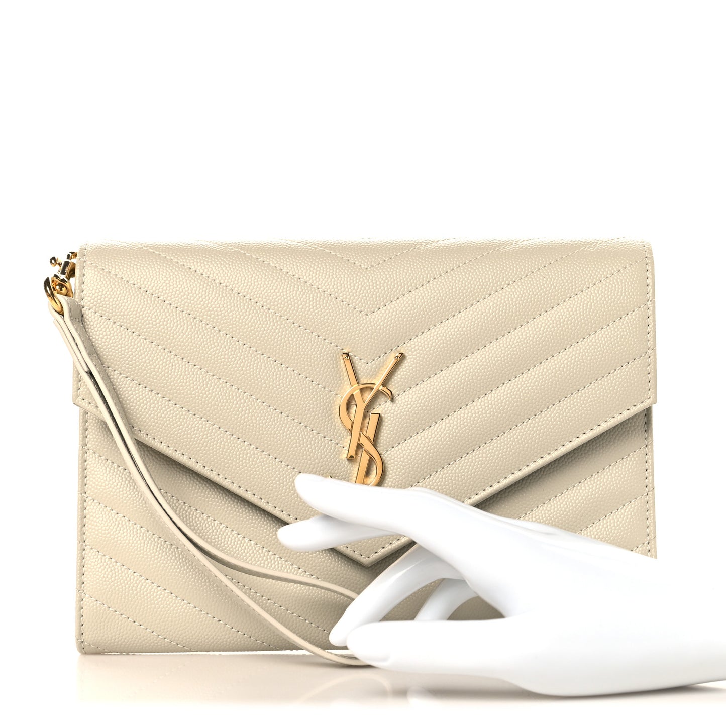 Grain De Poudre Matelasse Chevron Cassandre Envelope Chain Wallet Crema Soft