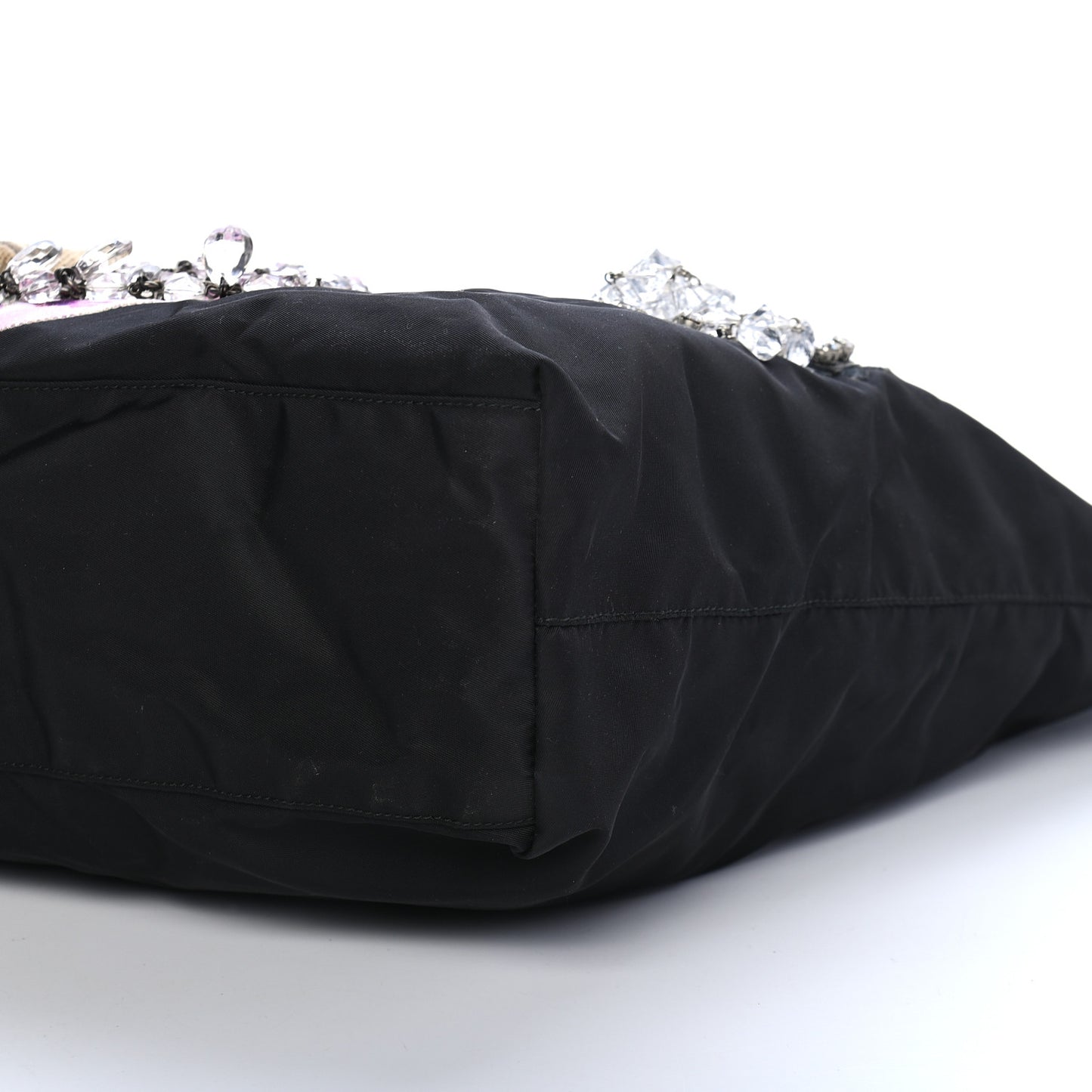 Tessuto Nylon Embroidered Crystal Bead Tote Black