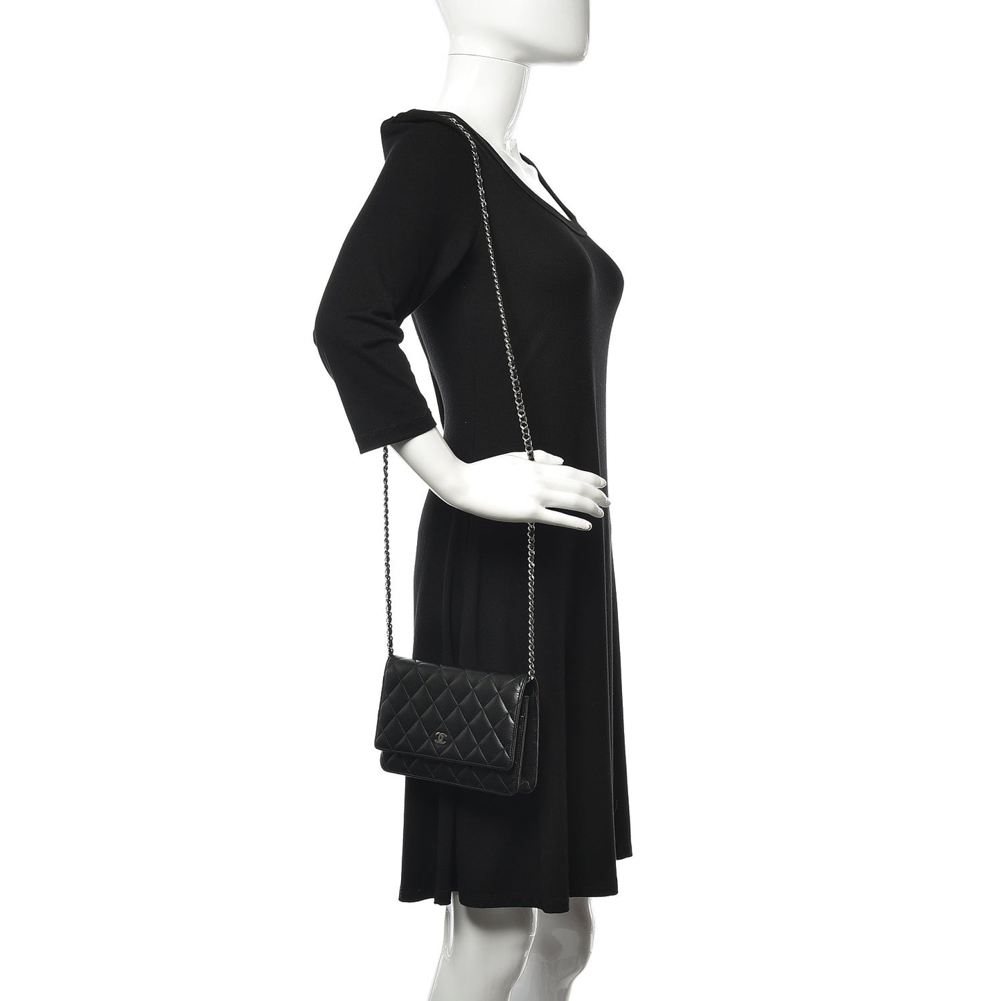 Lambskin Quilted Wallet On Chain WOC Black