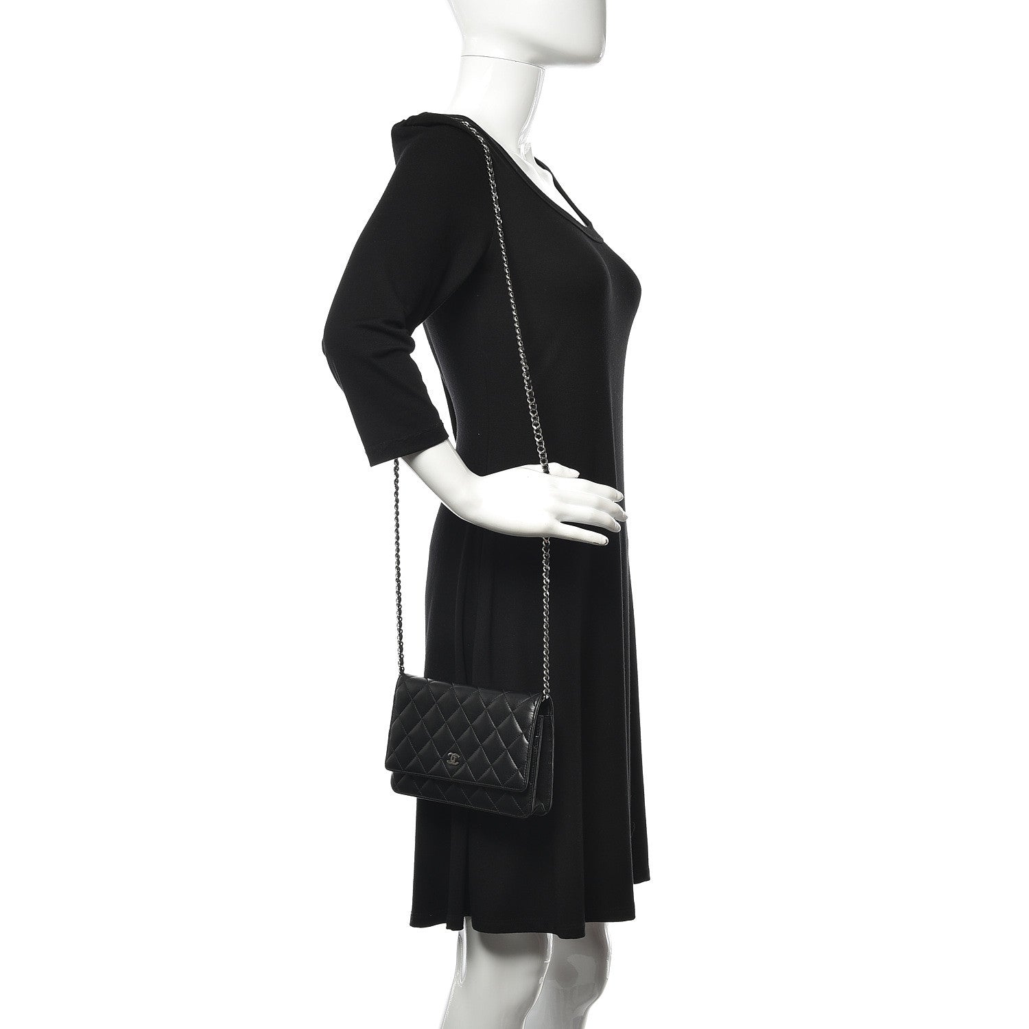 Chanel Lambskin Quilted Wallet On Chain WOC Black 2 of 10