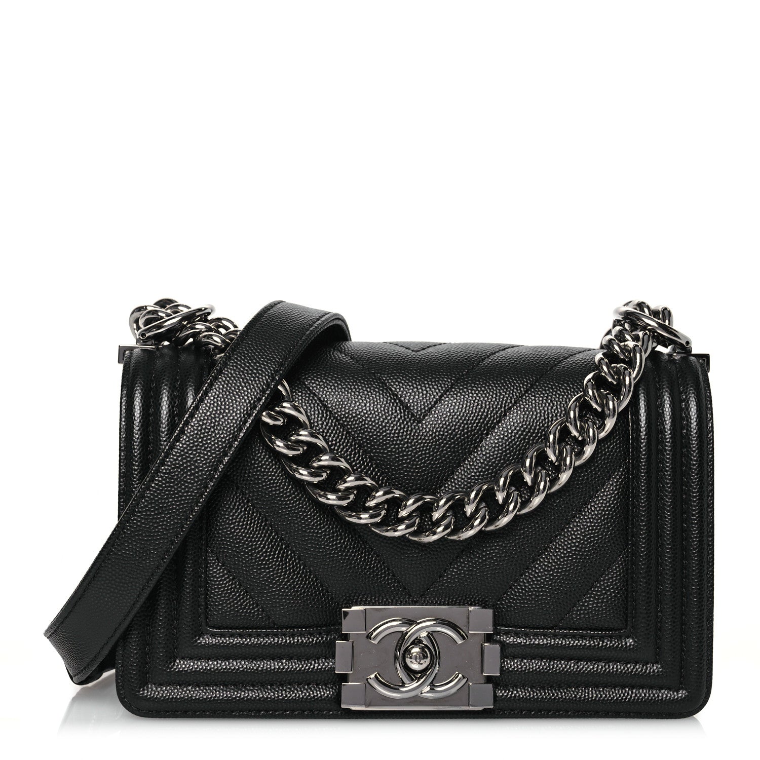 Chanel Caviar Chevron Quilted Small Boy Flap Black 1 of 13