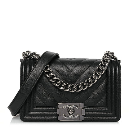 Chanel Caviar Chevron Quilted Small Boy Flap Black 1 of 13