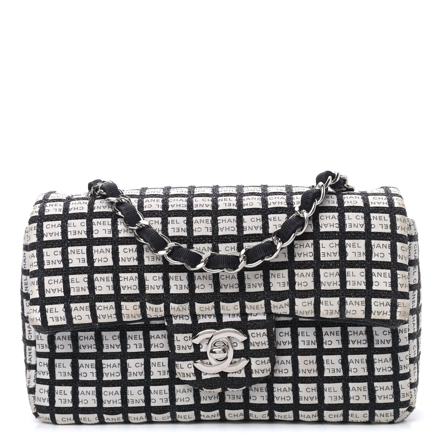 Ribbon Tweed Mini Rectangular Flap Black Ivory