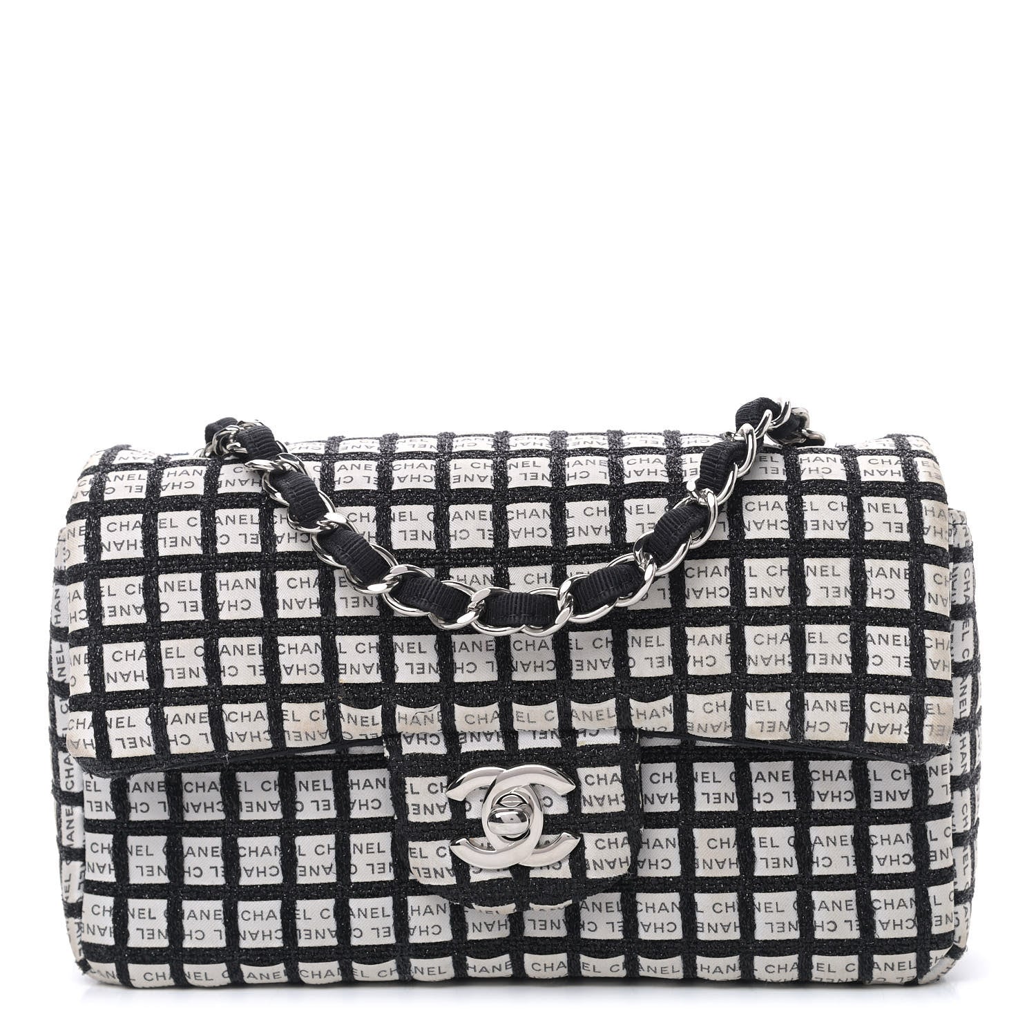 Chanel Ribbon Tweed Mini Rectangular Flap Black Ivory 1 of 8