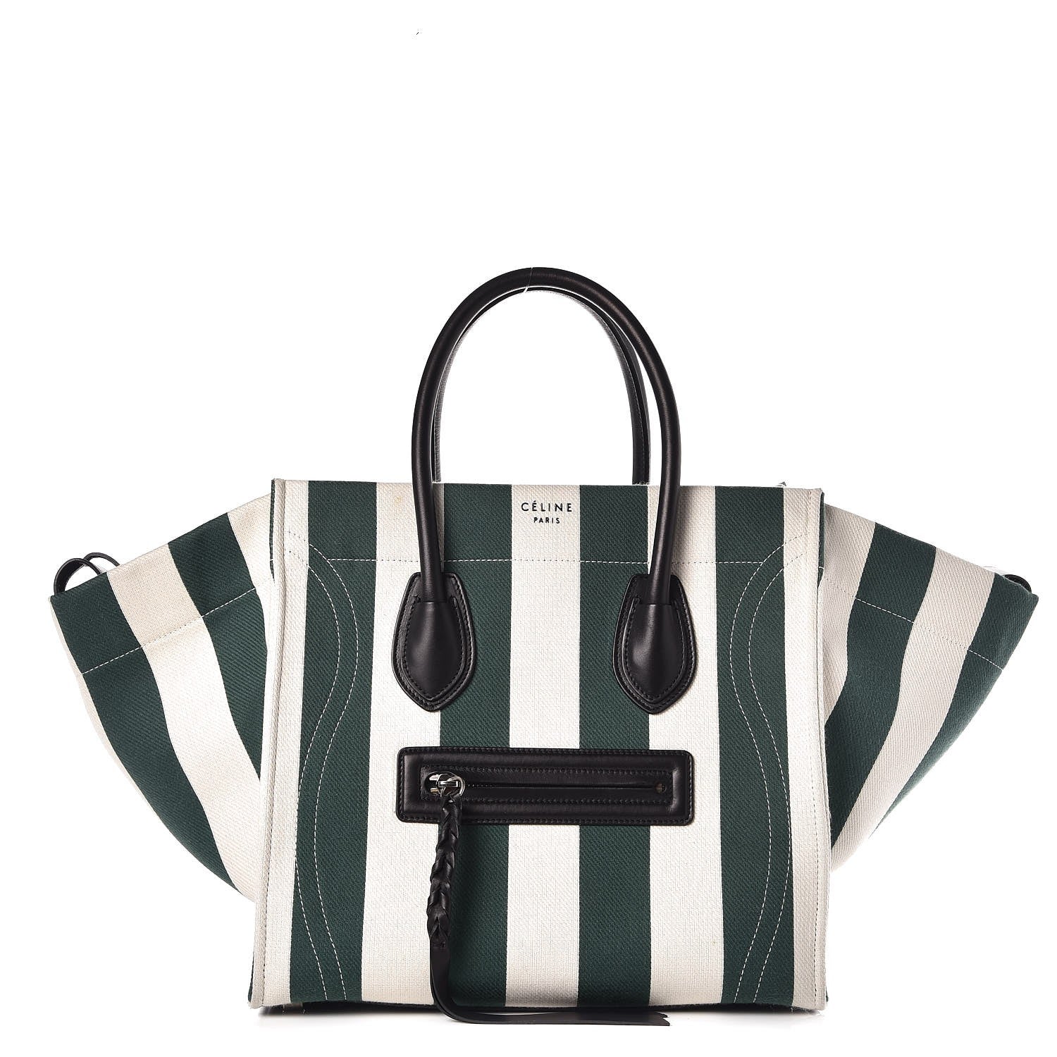 Celine Cotton Canvas Striped Medium Phantom Luggage White Green 1 of 8